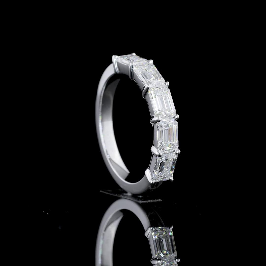 Lab-Grown 1.80 Carat Emerald E-VVS2 Diamond 14K White Gold 5 Stones Eternity Ban