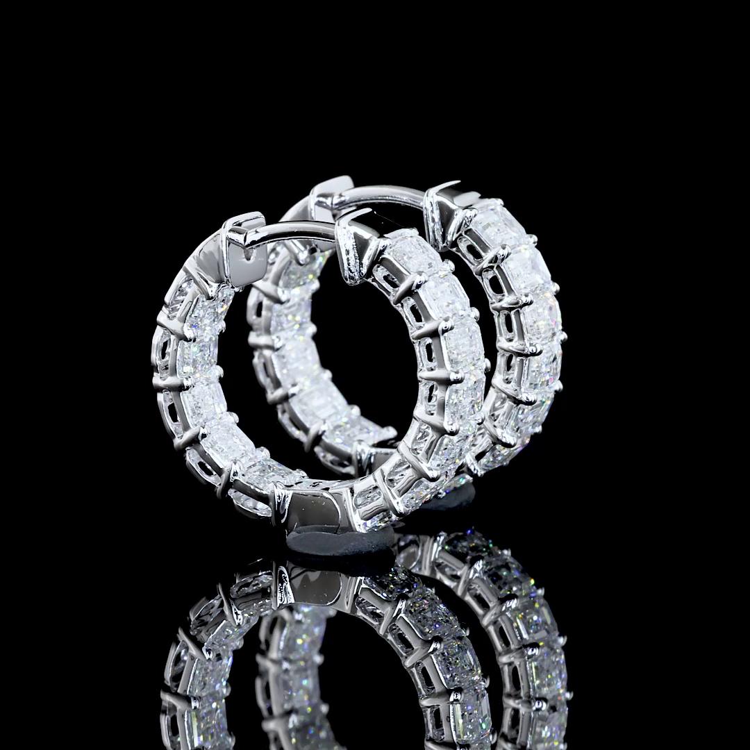 Lab-Grown 1.89 Carat Emerald F-VS1 Diamond 14K White Gold Huggies Earrings