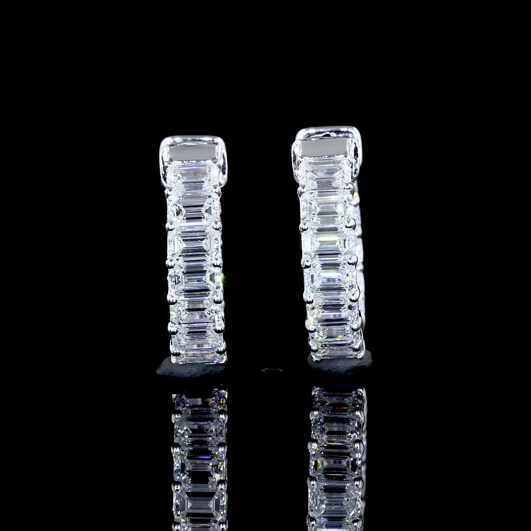 Lab-Grown 1.89 Carat Emerald F-VS1 Diamond 14K White Gold Huggies Earrings