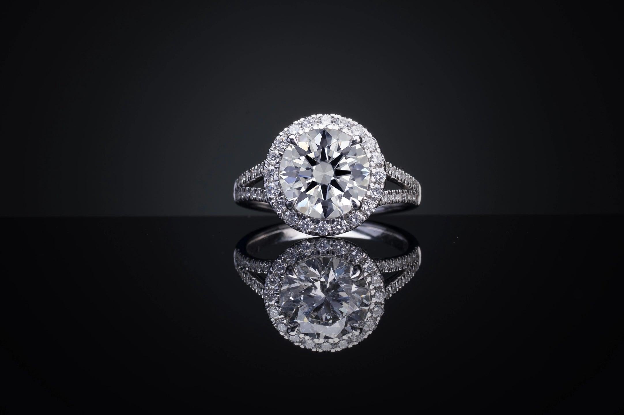 Lab-Grown 1.98 Carat Round D-VS1 Diamond Platinum Split Shank Ring
