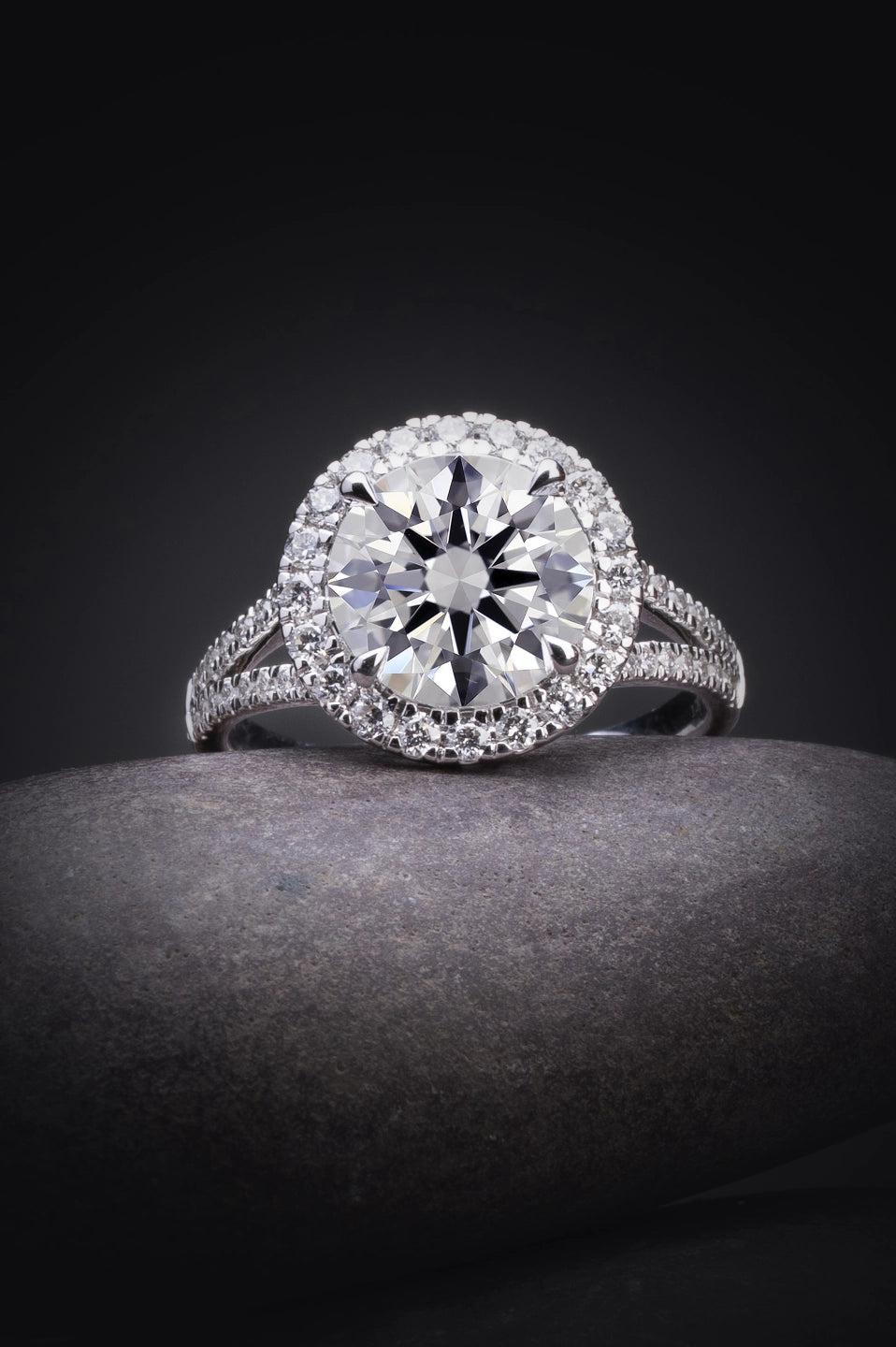 Lab-Grown 1.98 Carat Round D-VS1 Diamond Platinum Split Shank Ring
