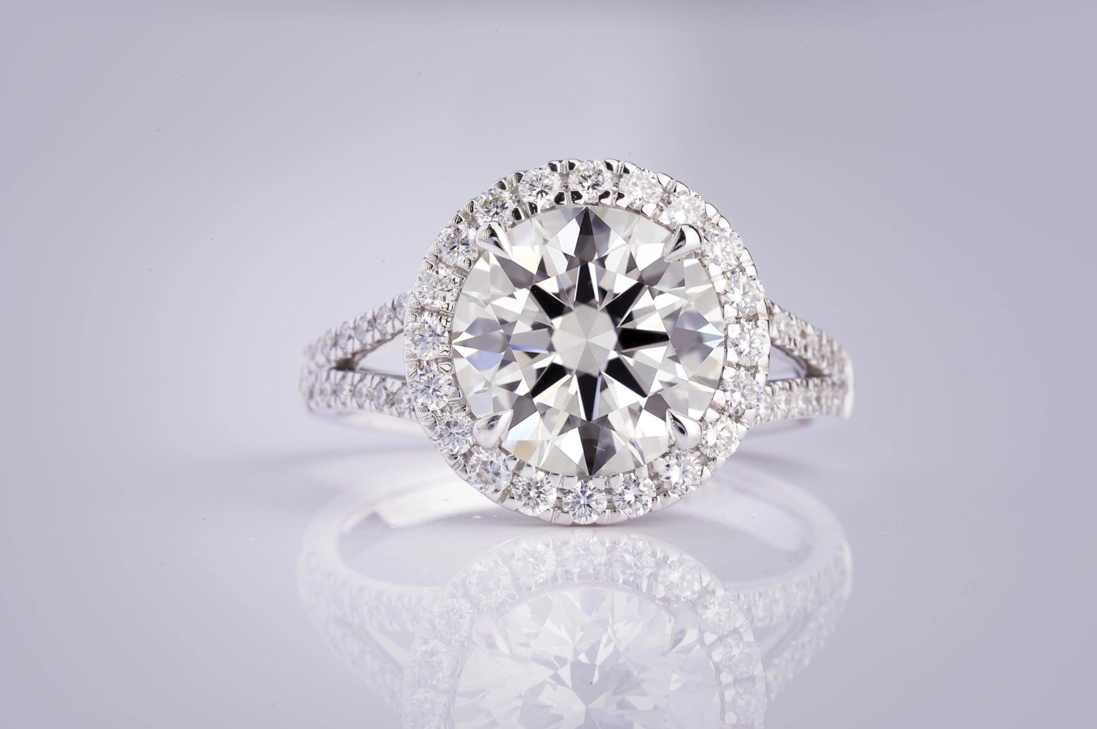 Lab-Grown 1.98 Carat Round D-VS1 Diamond Platinum Split Shank Ring