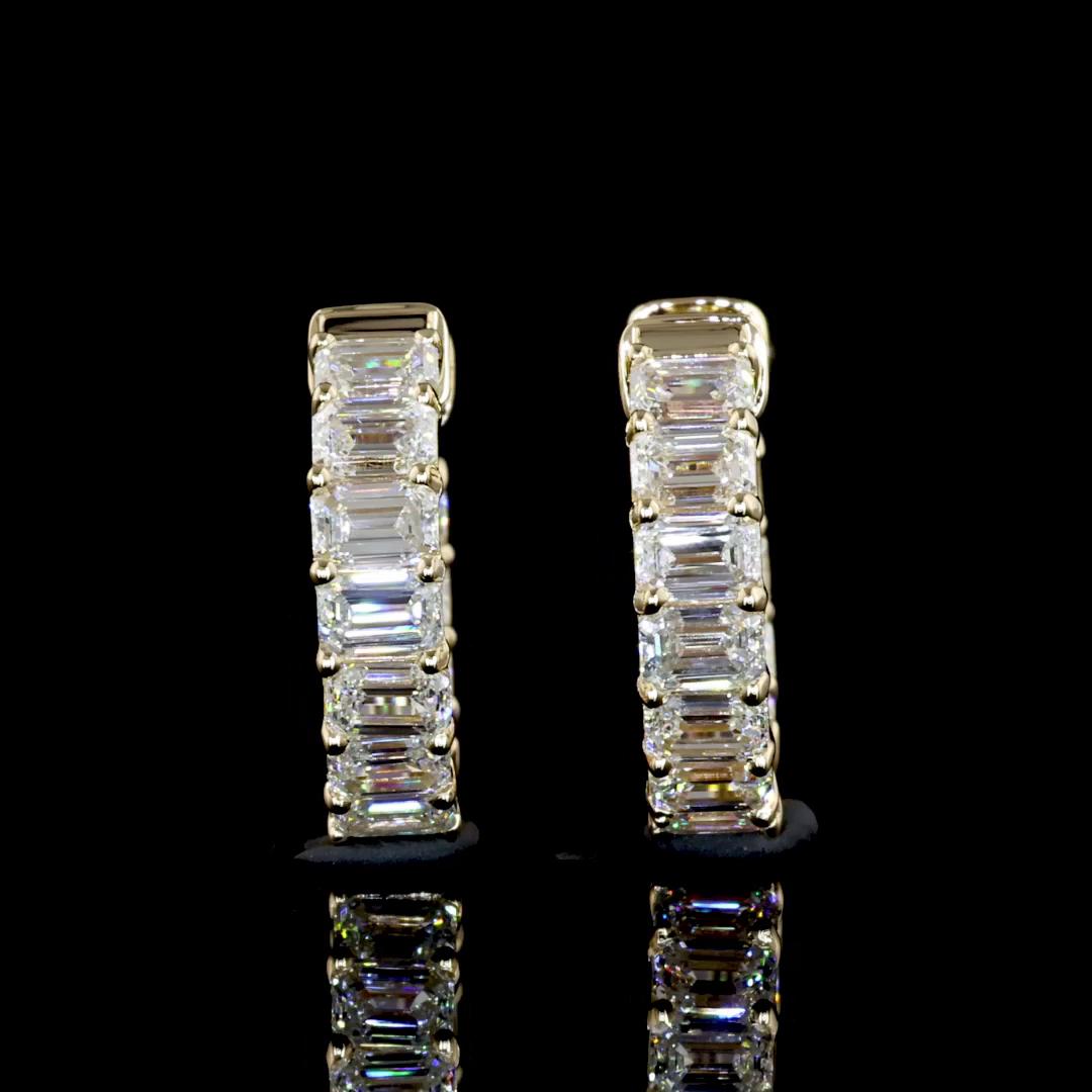 Lab-Grown 2.00 Carat Emerald E-VS1 Diamond 14K Yellow Gold Huggies Earrings