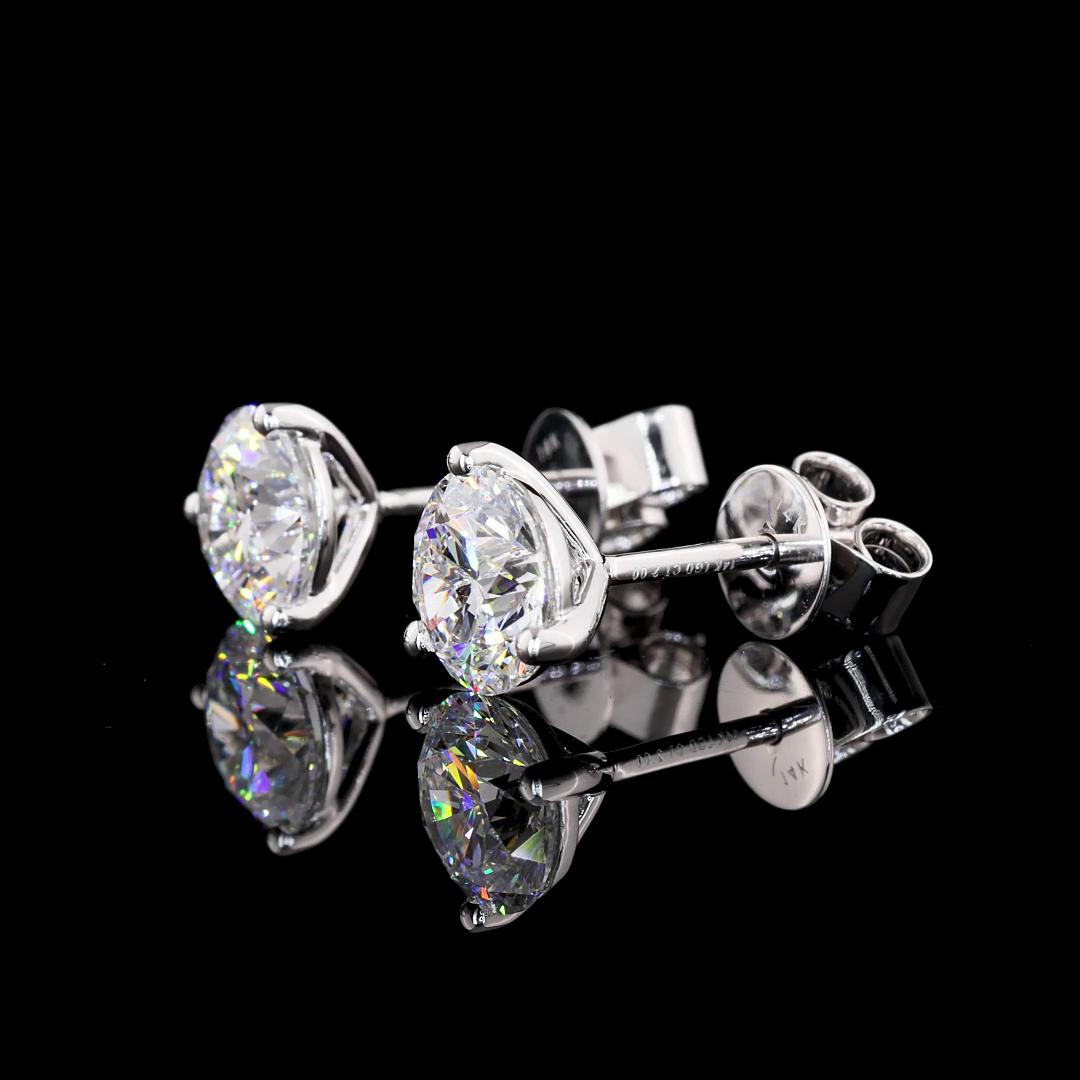 Lab-Grown 2.00 Carat Round D-VS1 Diamond 14K White Gold Martini Earrings