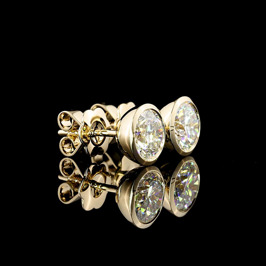 Lab-Grown 2.04 Carat Round D-VVS1 Diamond 14K Yellow Gold Studs Earrings