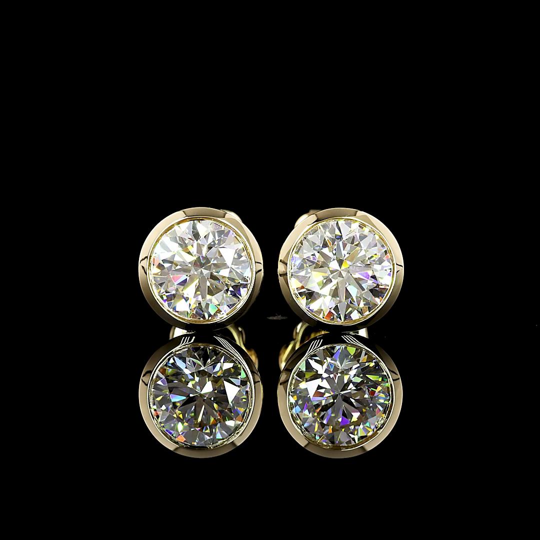 Lab-Grown 2.04 Carat Round D-VVS1 Diamond 14K Yellow Gold Studs Earrings