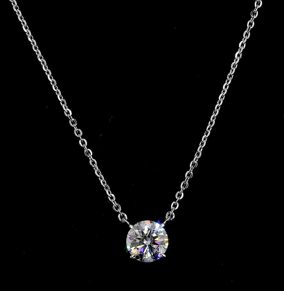 Lab-Grown 2.05 Carat Round E-VS1 Diamond 14K White Gold Solitaire Pendant