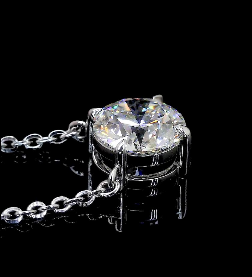 Lab-Grown 2.05 Carat Round E-VS1 Diamond 14K White Gold Solitaire Pendant