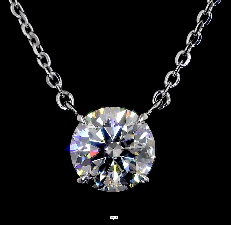 Lab-Grown 2.05 Carat Round E-VS1 Diamond 14K White Gold Solitaire Pendant