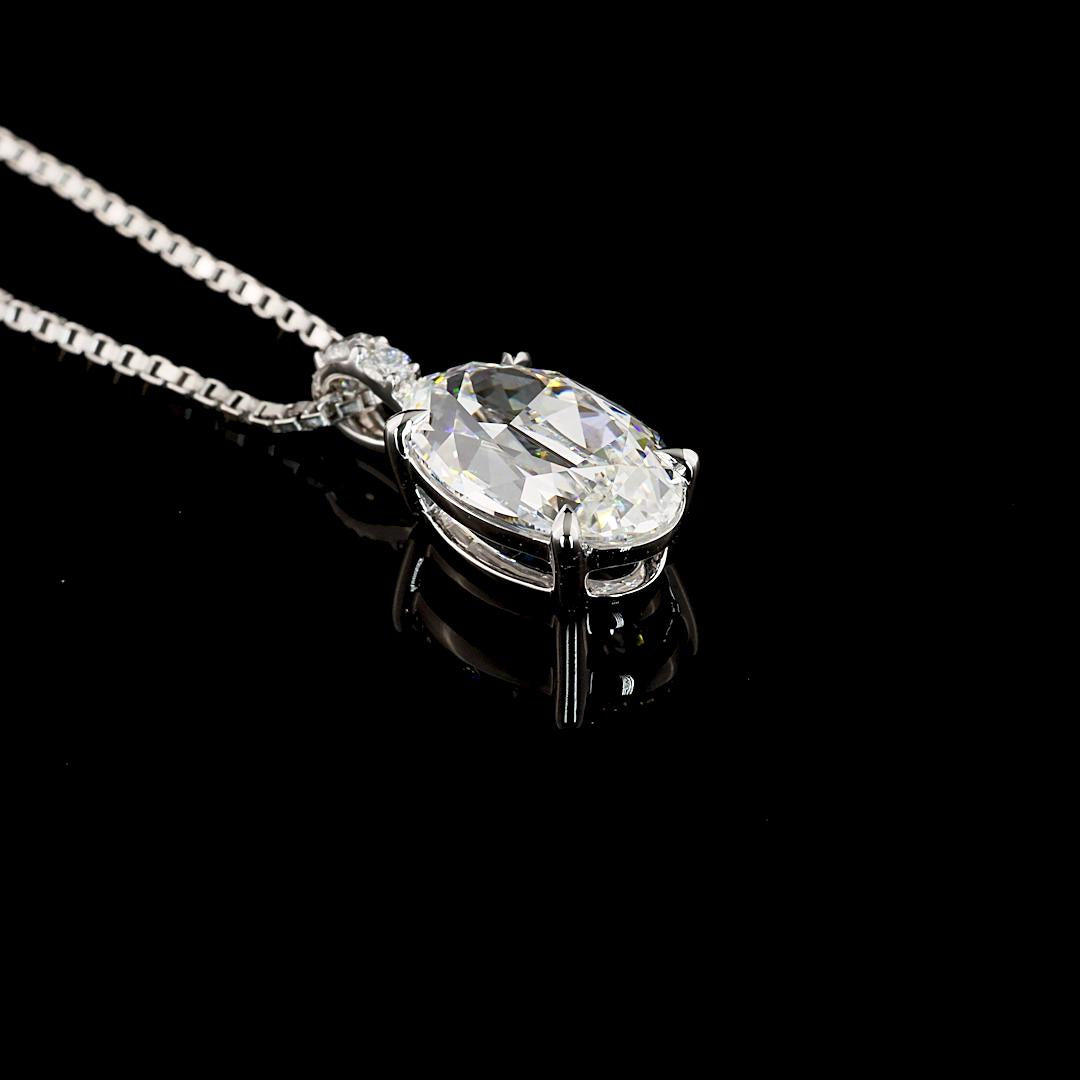 Lab-Grown 2.07 Carat Antique Oval E-VVS2 Diamond 14K White Gold Pendant Pendant