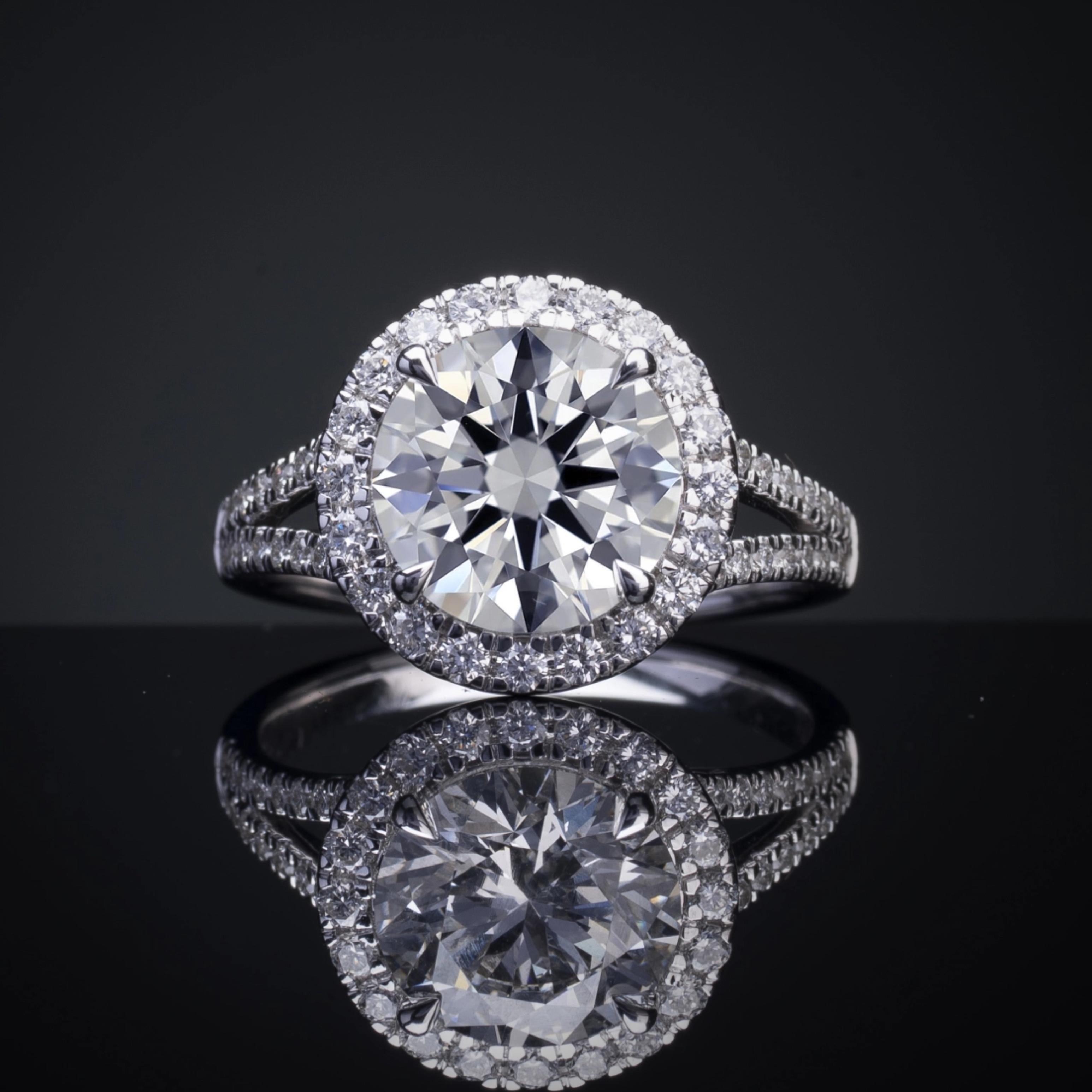 Lab-Grown 2.07 Carat Round E-VS2 Diamond 14K White Gold Split Shank Ring