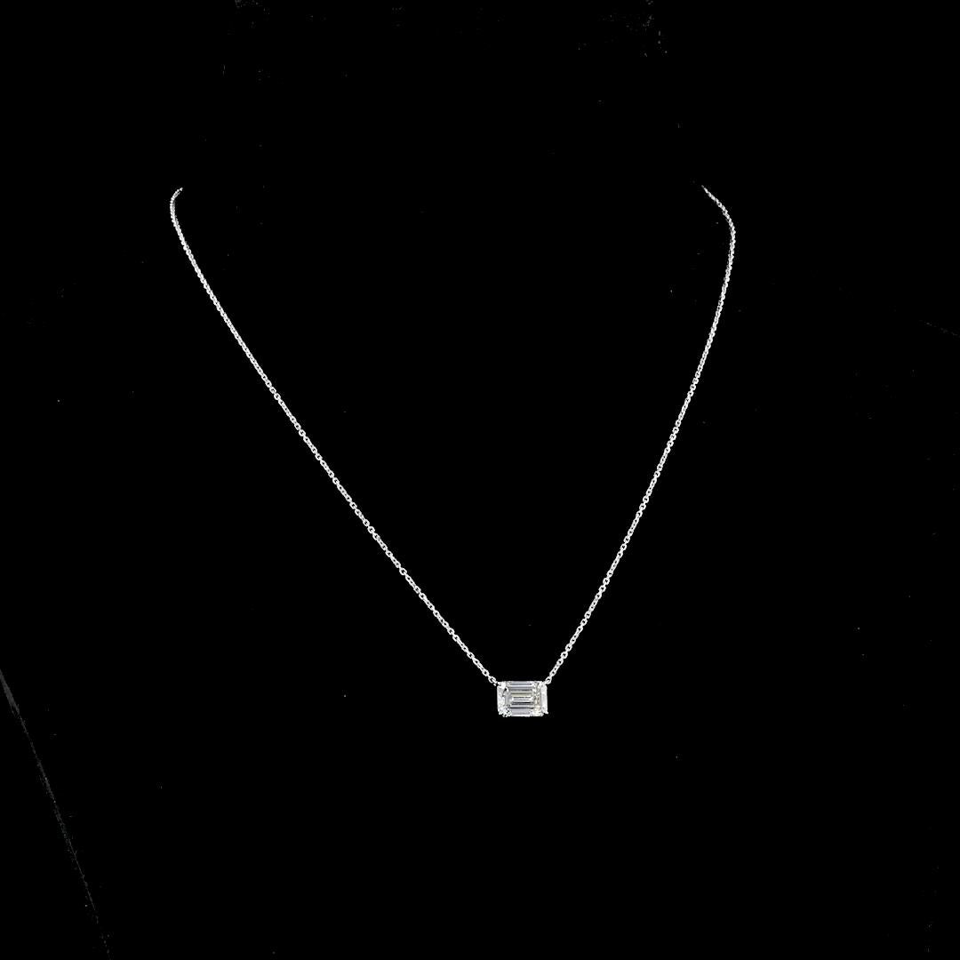 Lab-Grown 2.09 Carat Emerald E-VS1 Diamond 14K White Gold Solitaire Pendant