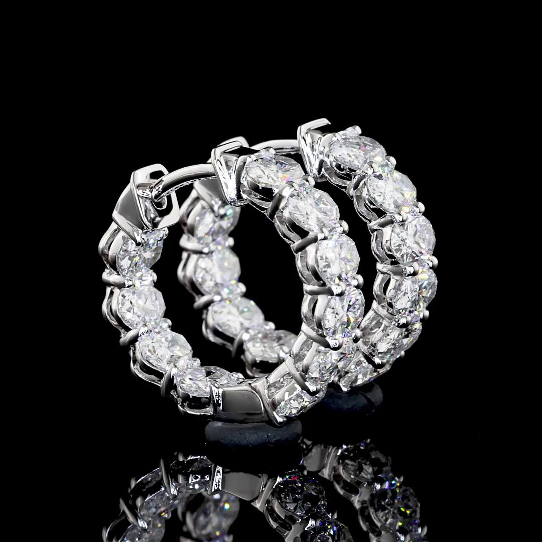 Lab-Grown 2.11 Carat Oval E-VS Diamond 14K White Gold Huggies Earrings