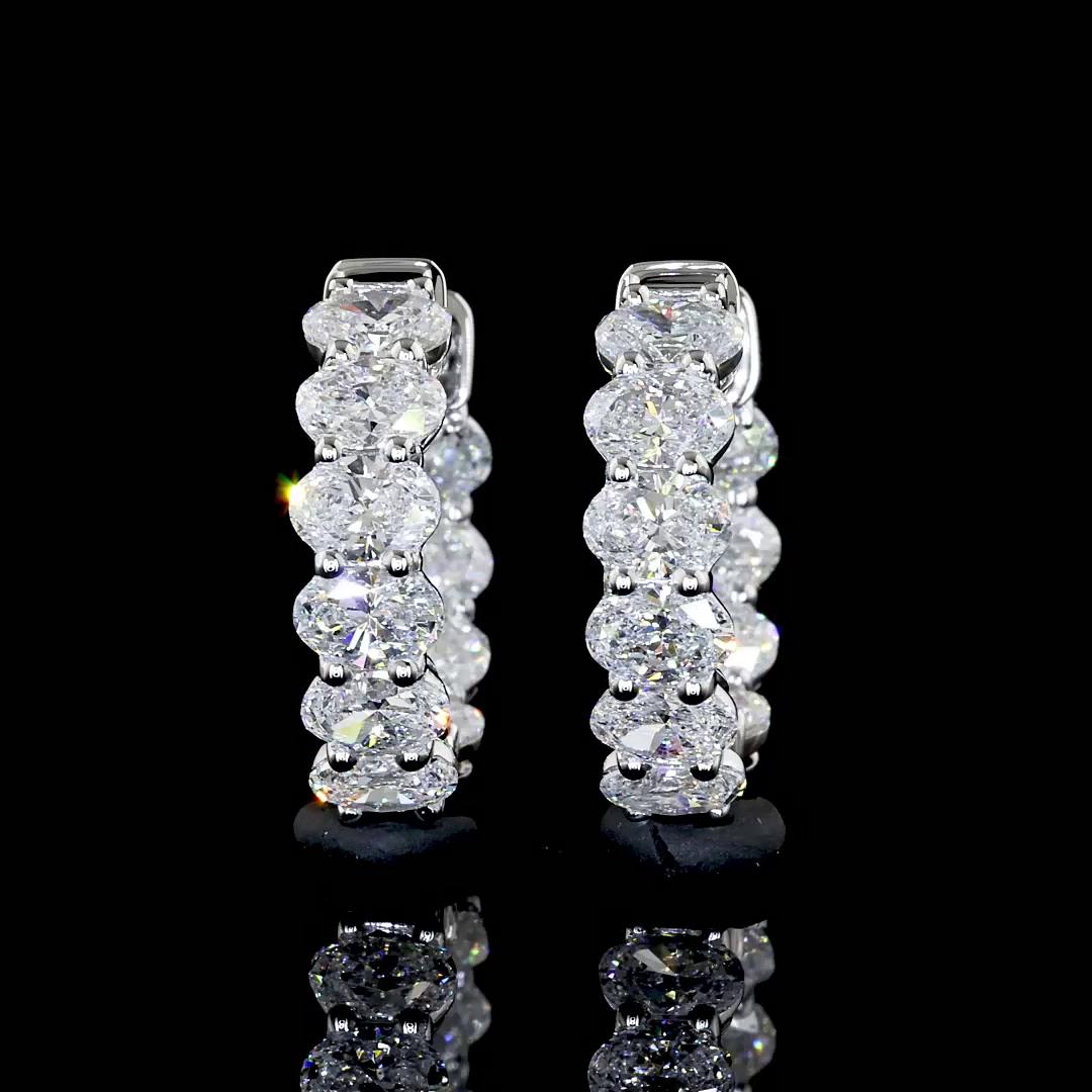 Lab-Grown 2.11 Carat Oval E-VS Diamond 14K White Gold Huggies Earrings