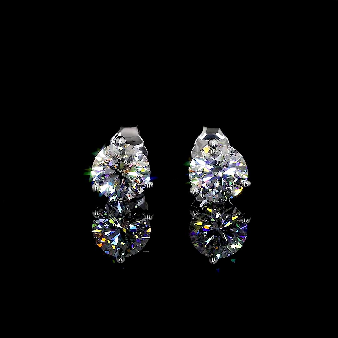 Lab-Grown 2.13 Carat Round D-VVS2 Diamond 14K White Gold Martini Earrings