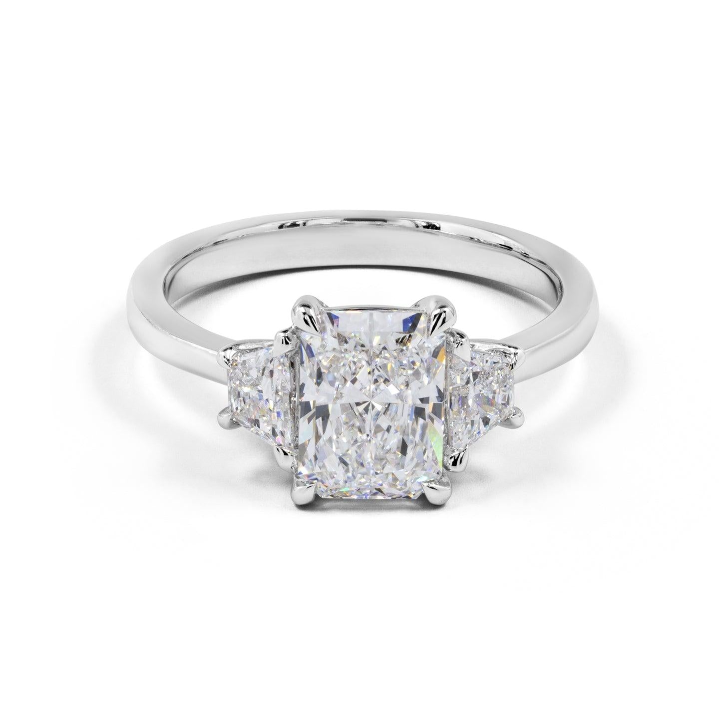 Lab-Grown 2.16 Carat Radiant E-VVS2 Diamond 14K White Gold 3 Stones Ring