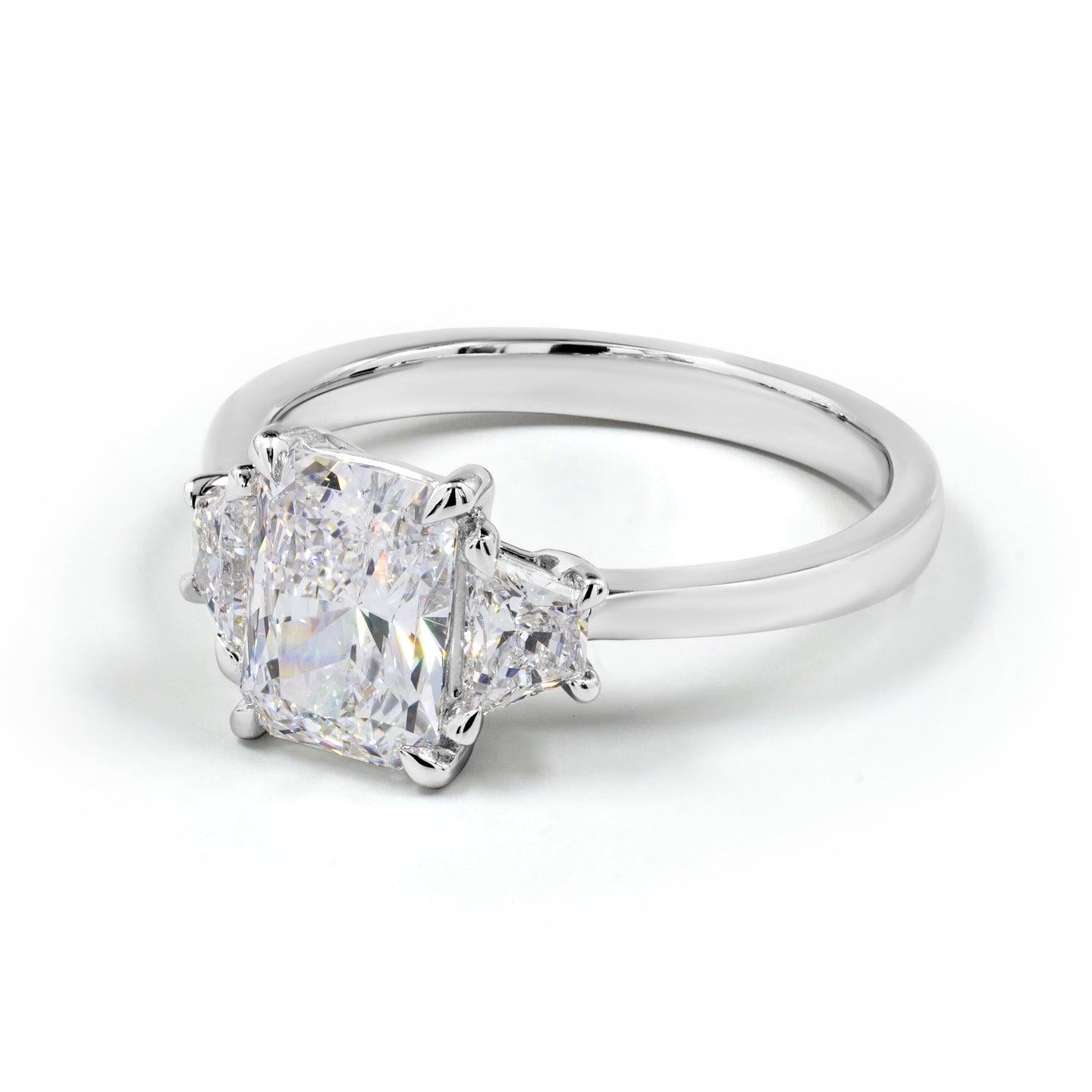 Lab-Grown 2.16 Carat Radiant E-VVS2 Diamond 14K White Gold 3 Stones Ring