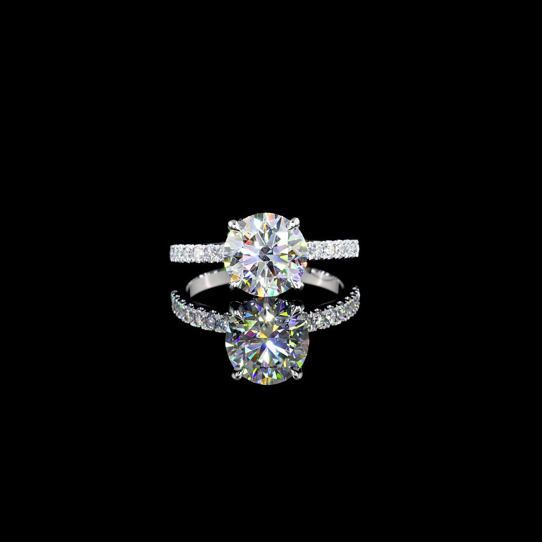 Lab-Grown 2.33 Carat Round D-VVS2 Diamond 14K White Gold Solitaire Ring