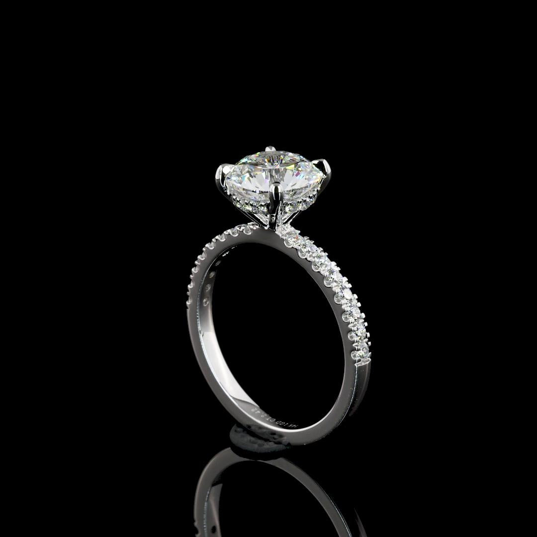 Lab-Grown 2.33 Carat Round D-VVS2 Diamond 14K White Gold Solitaire Ring