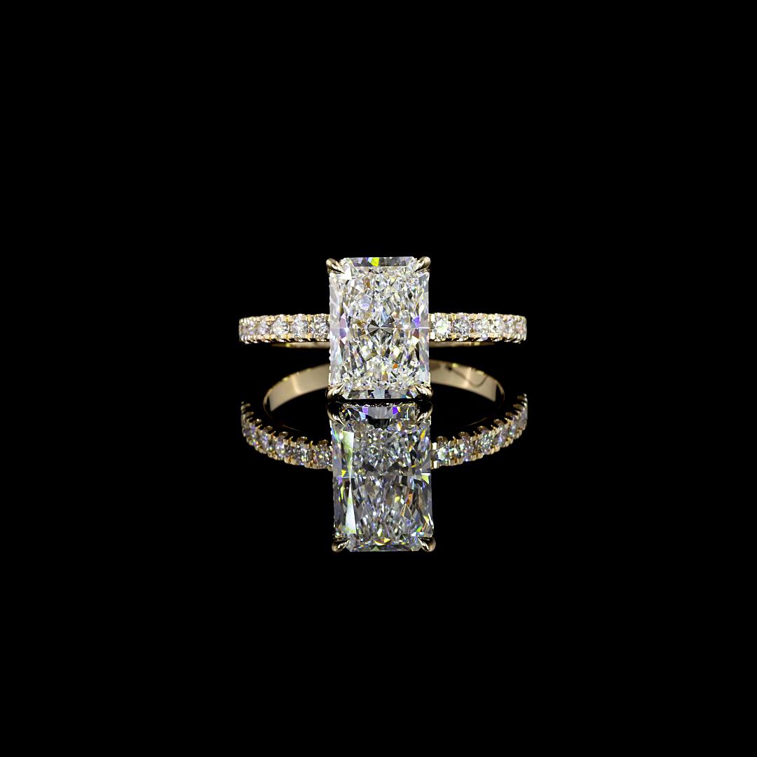 Lab-Grown 2.40 Carat Radiant D-VS1 Diamond 14K Yellow Gold Hidden Halo Ring