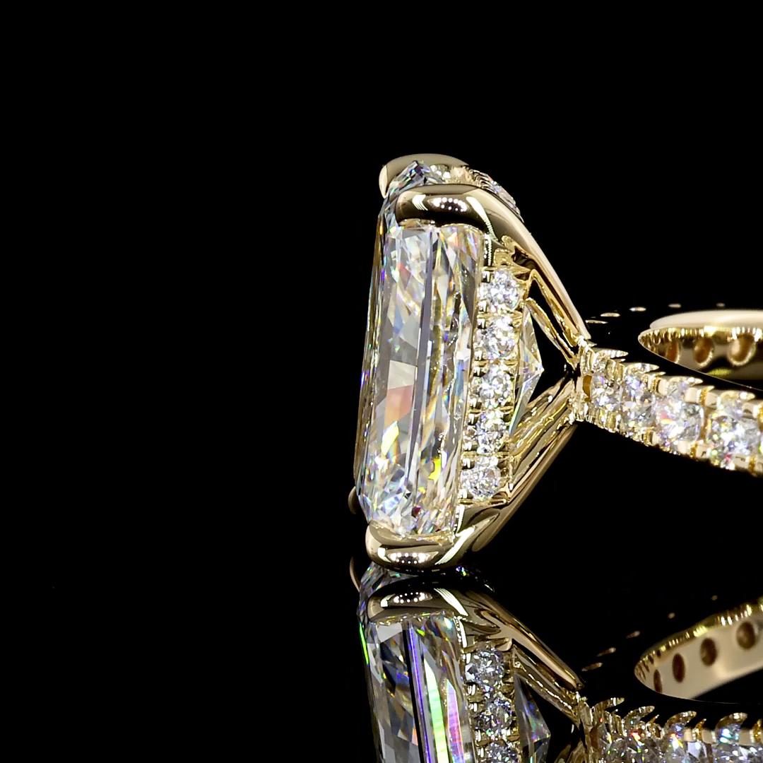 Lab-Grown 2.40 Carat Radiant D-VS1 Diamond 14K Yellow Gold Hidden Halo Ring