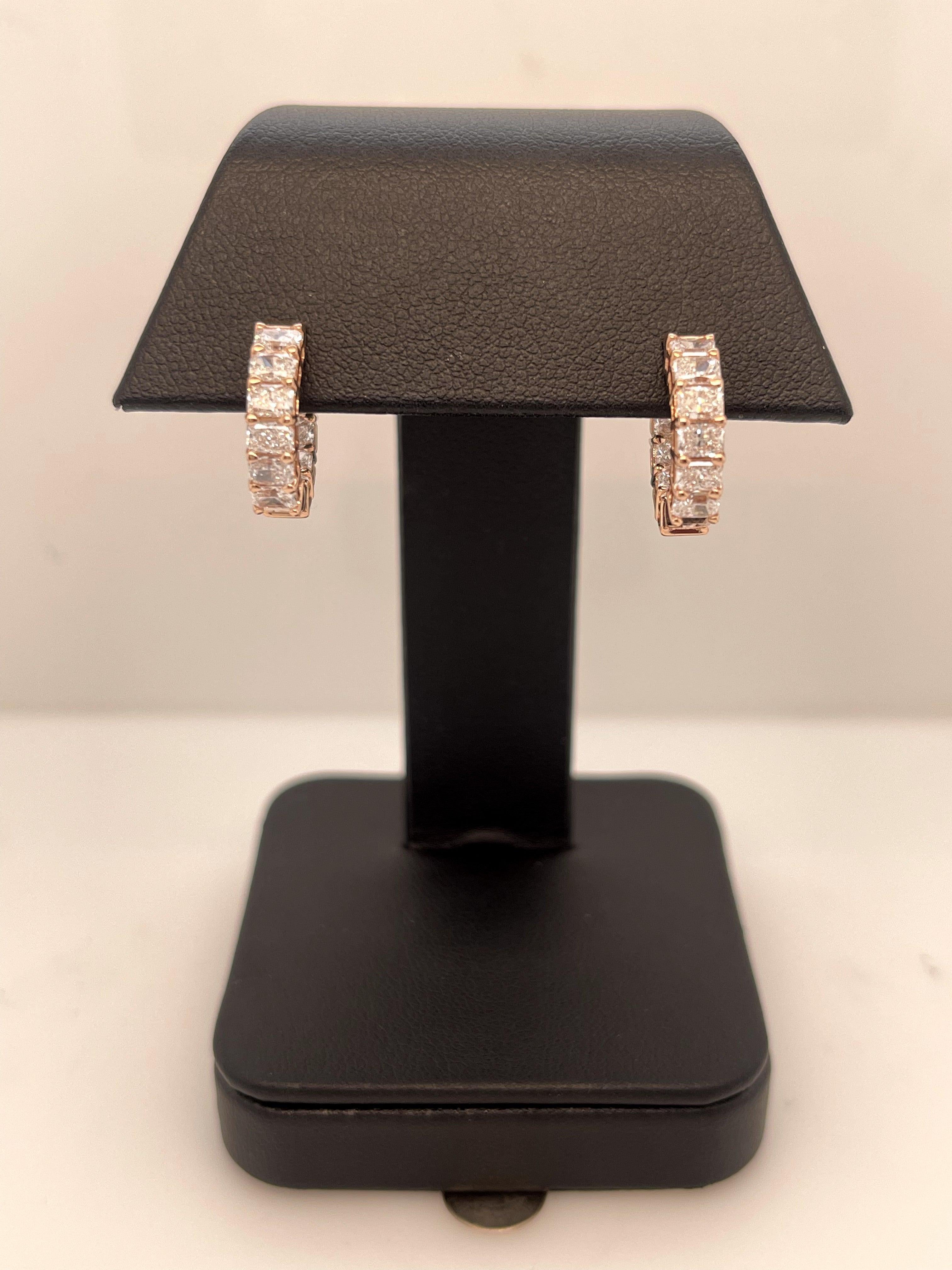 Lab-Grown 2.42 Carat Radiant F-VS2 Diamond 14K Rose Gold Huggies Earrings