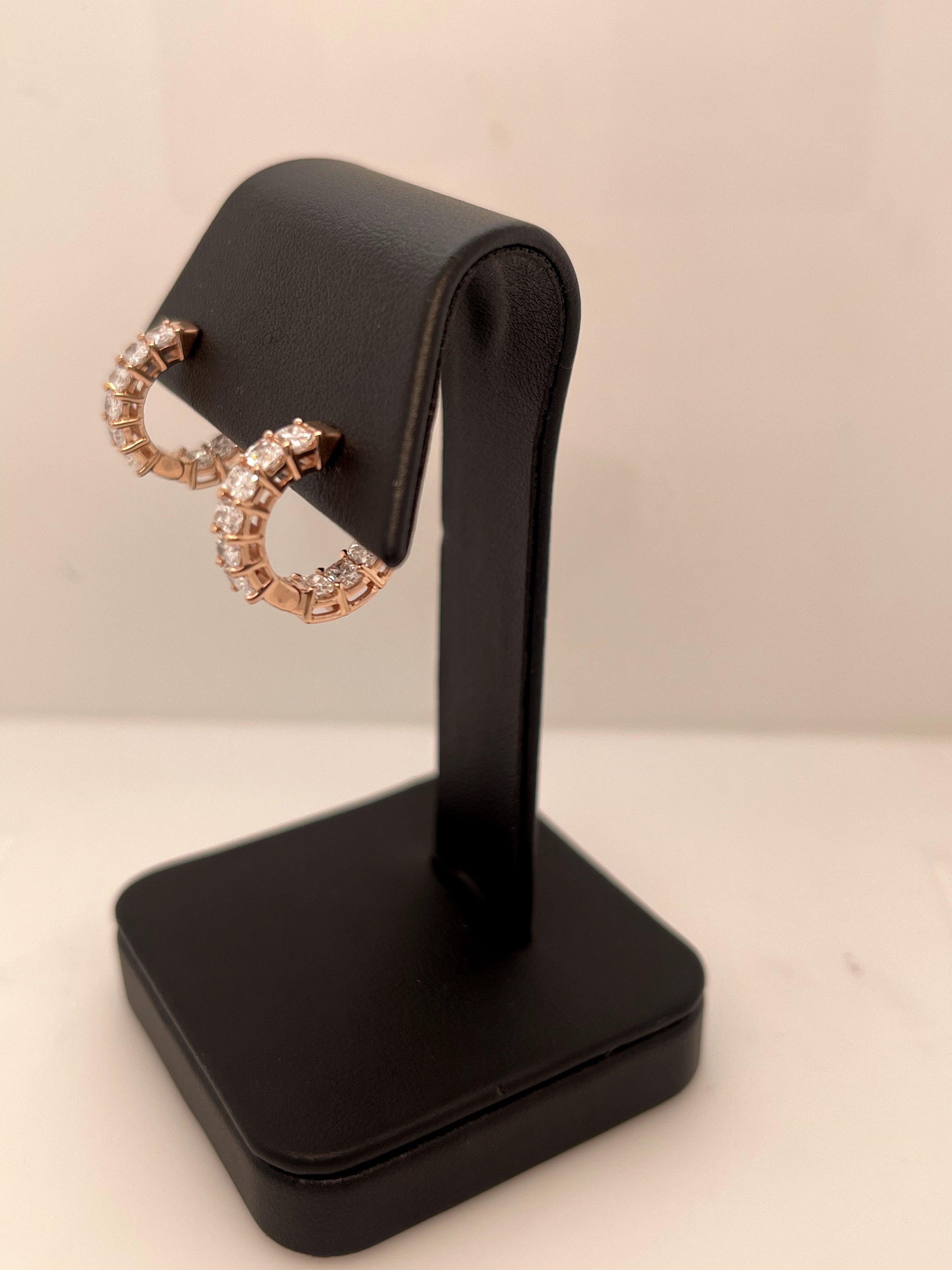 Lab-Grown 2.42 Carat Radiant F-VS2 Diamond 14K Rose Gold Huggies Earrings