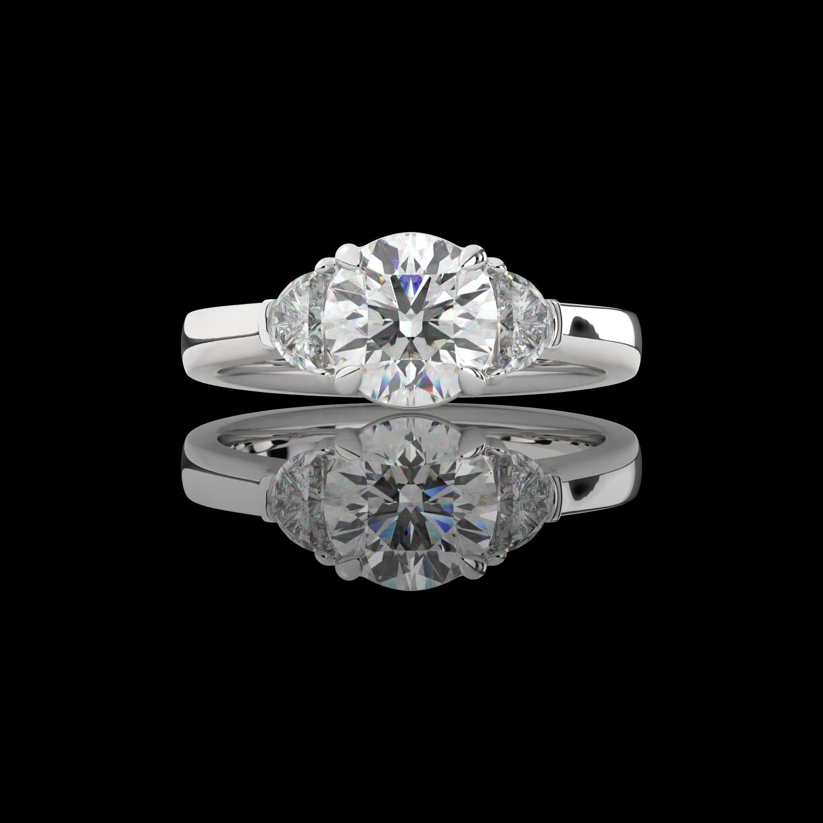 Lab-Grown 2.44 Carat Round E-VVS2 Diamond Platinum 3 Stones Ring
