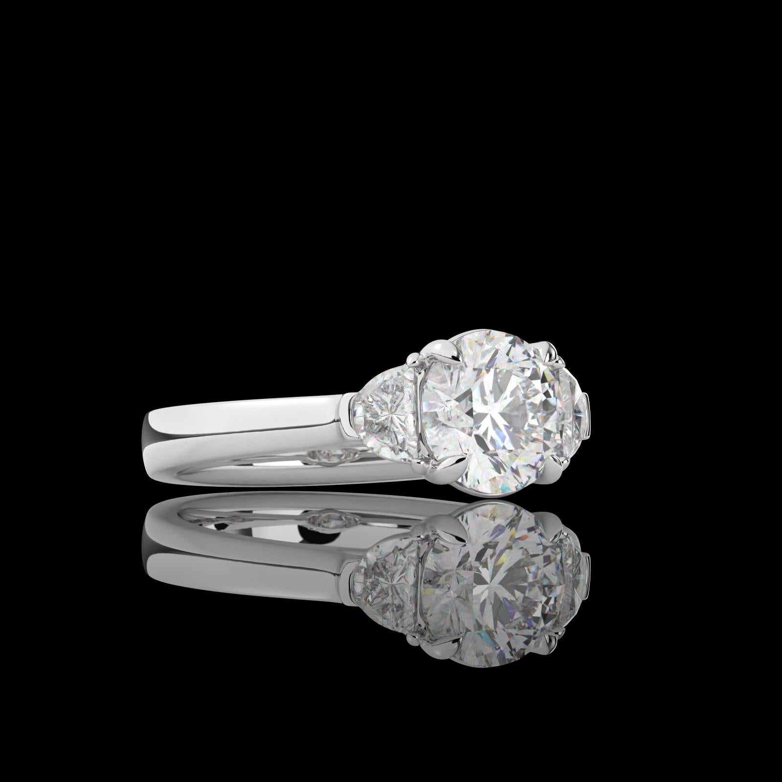 Lab-Grown 2.44 Carat Round E-VVS2 Diamond Platinum 3 Stones Ring