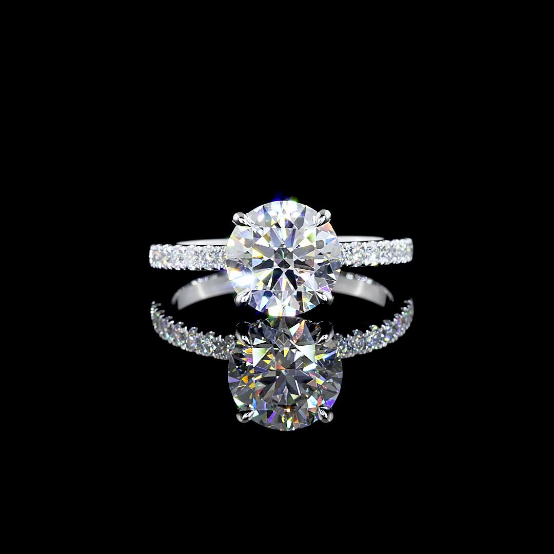 Lab-Grown 2.49 Carat Round D-VS1 Diamond 14K White Gold Solitaire Ring