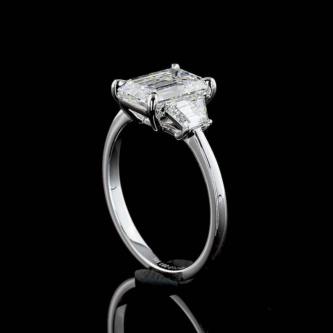 Lab-Grown 2.67 Carat Emerald E-VS1 Diamond 14K White Gold 3 Stones Ring
