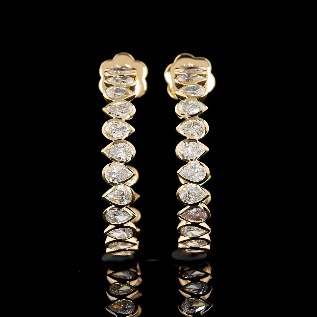 Lab-Grown 2.73 Carat Pear F-VS1 Diamond 14K Yellow Gold C Hoops Earrings