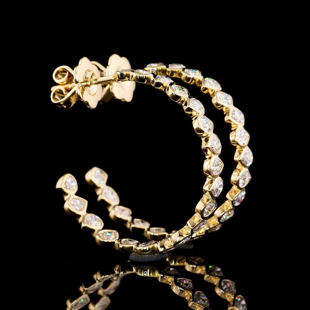 Lab-Grown 2.73 Carat Pear F-VS1 Diamond 14K Yellow Gold C Hoops Earrings