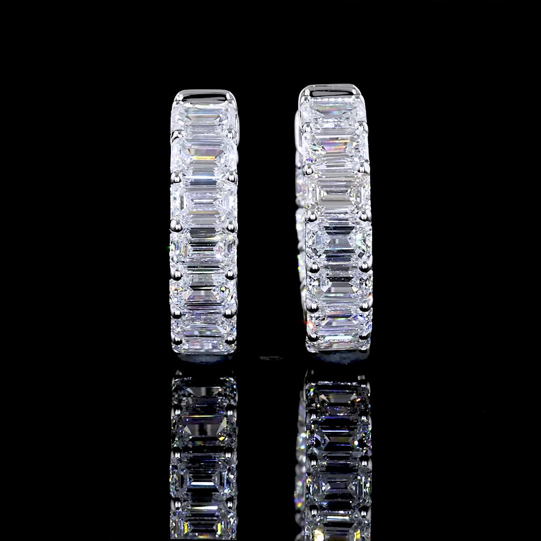 Lab-Grown 2.96 Carat Emerald F-VS1 Diamond 14K White Gold Huggies Earrings