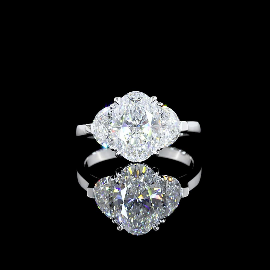 Lab-Grown 3.00 Carat Oval D-VS2 Diamond 14K White Gold 3 Stones Ring