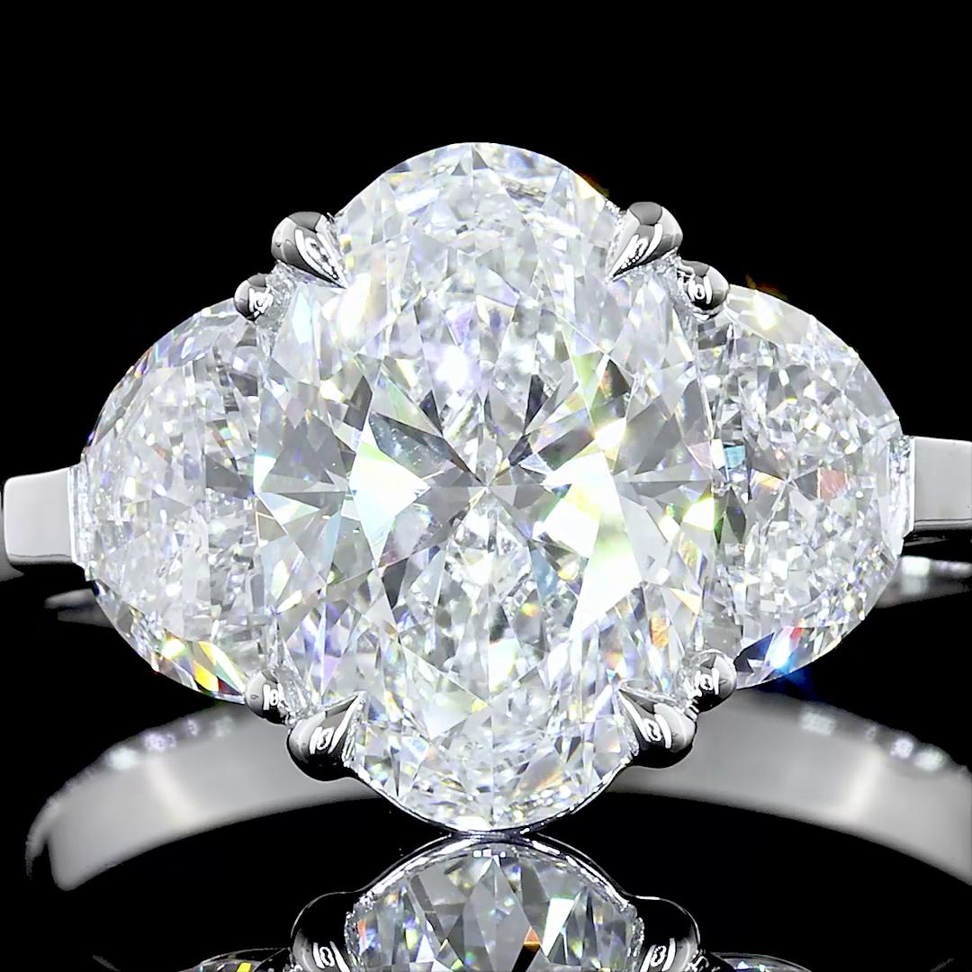 Lab-Grown 3.00 Carat Oval D-VS2 Diamond 14K White Gold 3 Stones Ring