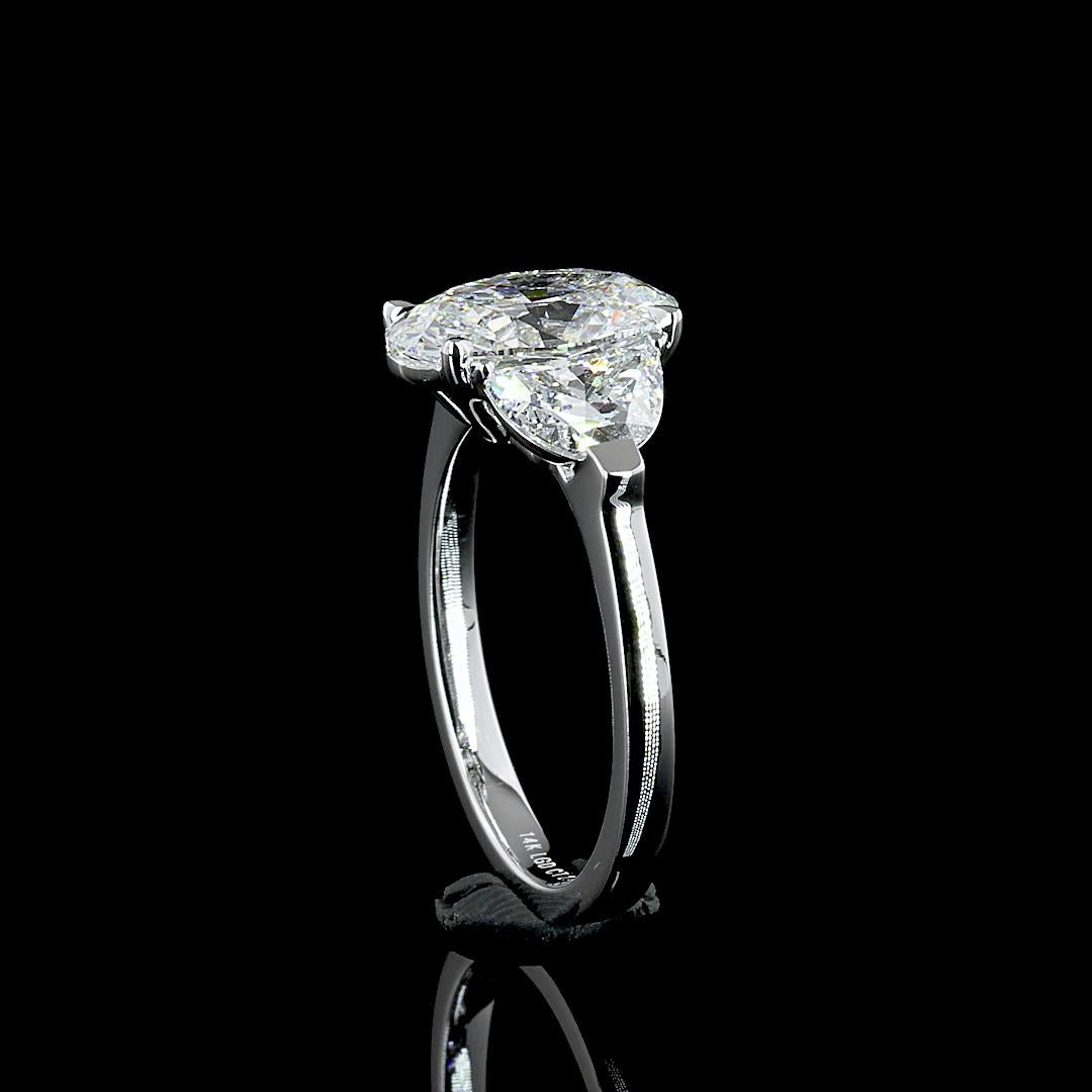 Lab-Grown 3.00 Carat Oval D-VS2 Diamond 14K White Gold 3 Stones Ring