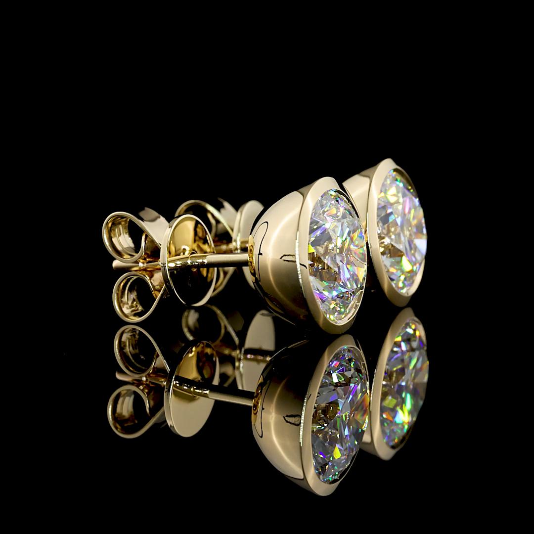 Lab-Grown 3.00 Carat Round E-VS1 Diamond 14K Yellow Gold Studs Earrings