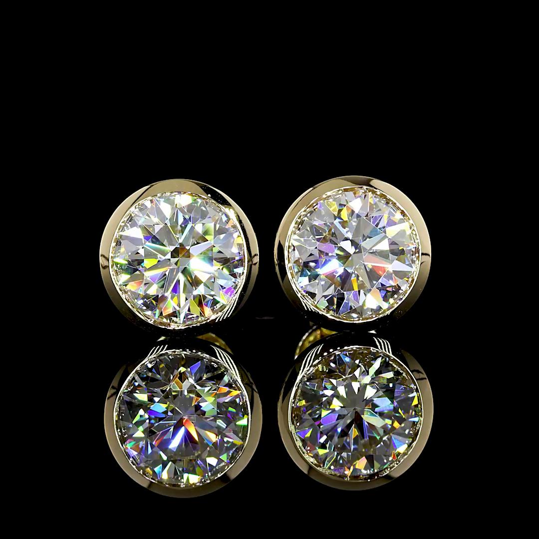 Lab-Grown 3.00 Carat Round E-VS1 Diamond 14K Yellow Gold Studs Earrings