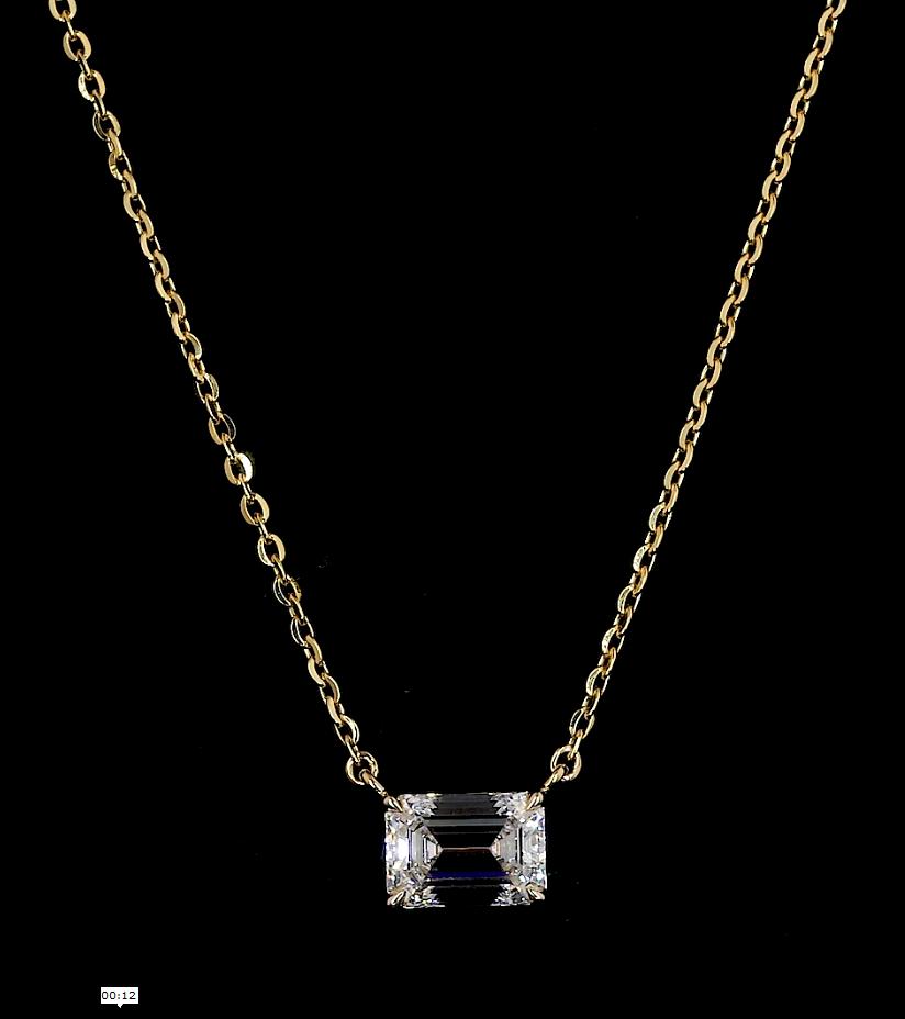 Lab-Grown 3.01 Carat Emerald E-VS1 Diamond 14K Yellow Gold Solitaire Pendant