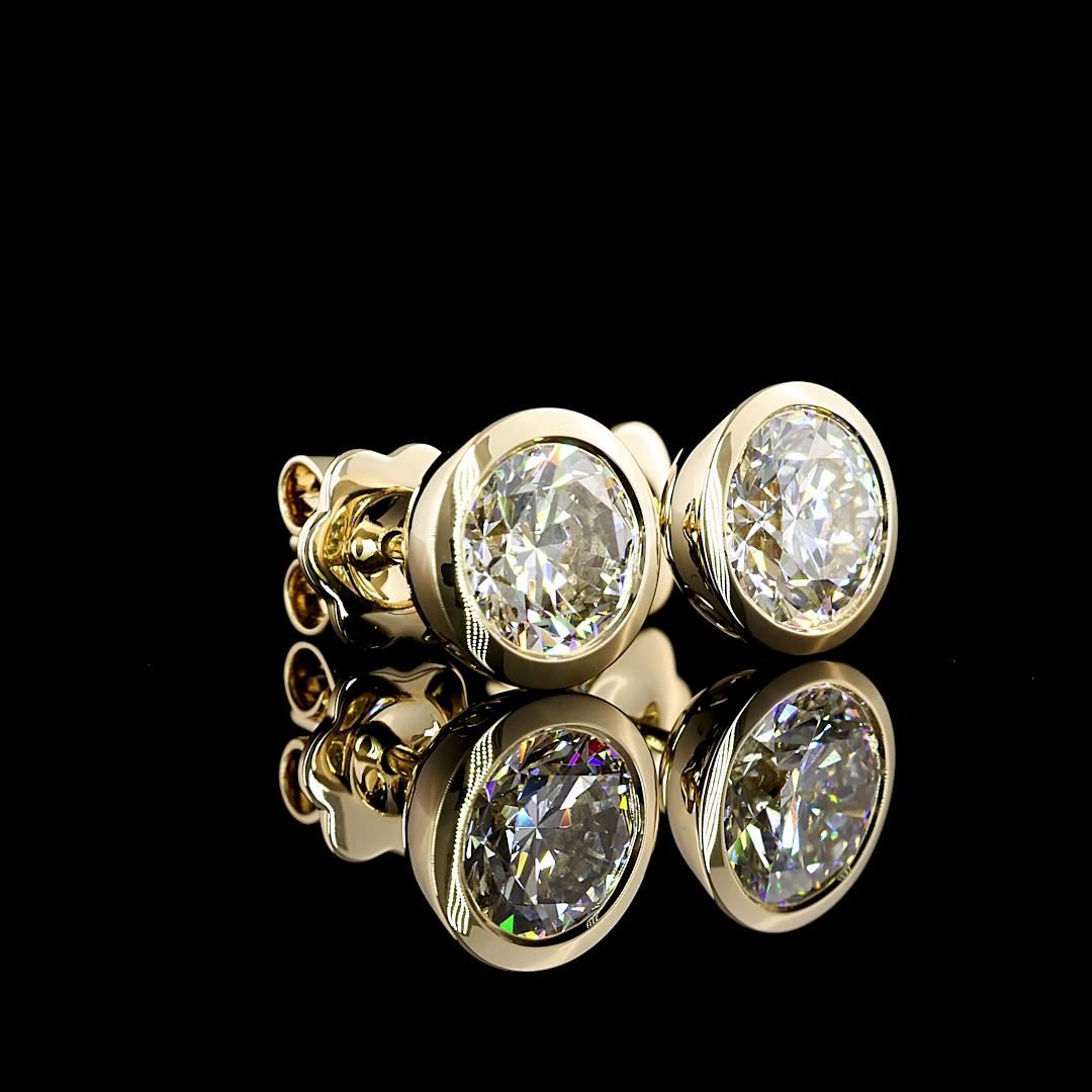Lab-Grown 3.02 Carat Round E-VS1 Diamond 14K Yellow Gold Studs Earrings