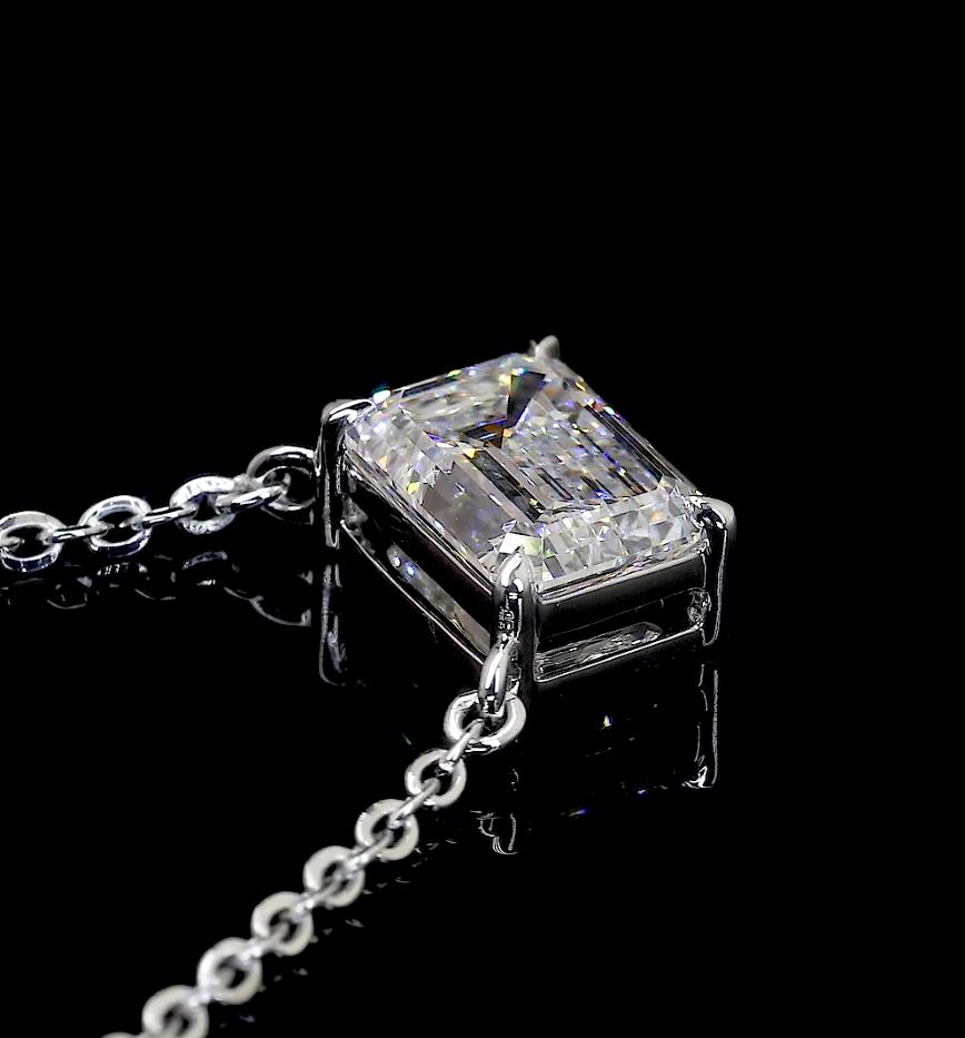 Lab-Grown 3.07 Carat Emerald F-VVS2 Diamond 14K White Gold Solitaire Pendant