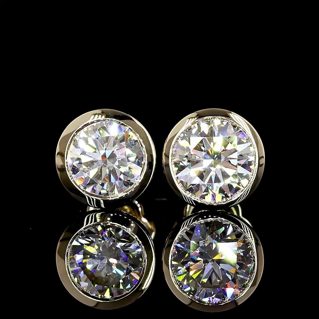 Lab-Grown 3.09 Carat Round E-VS1 Diamond 14K Yellow Gold Studs Earrings