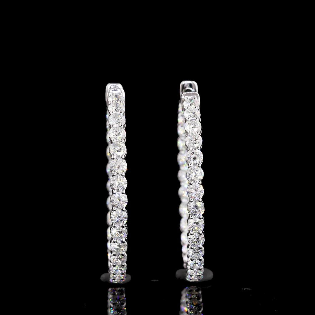 Lab-Grown 3.20 Carat Round E-VS1 Diamond 14K White Gold Hoops Earrings