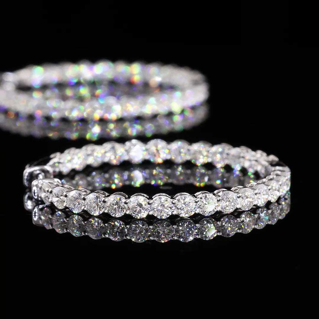 Lab-Grown 3.20 Carat Round E-VS1 Diamond 14K White Gold Hoops Earrings