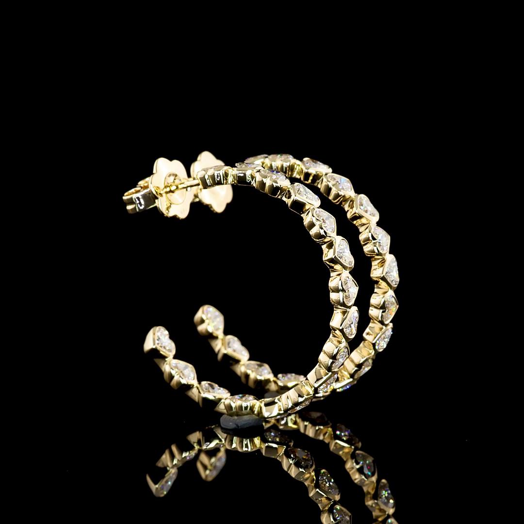 Lab-Grown 3.34 Carat Heart F-VS1 Diamond 14K Yellow Gold C Hoops Earrings