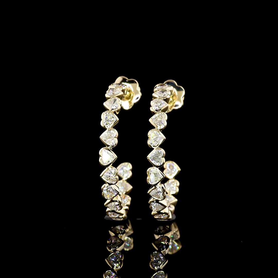 Lab-Grown 3.34 Carat Heart F-VS1 Diamond 14K Yellow Gold C Hoops Earrings