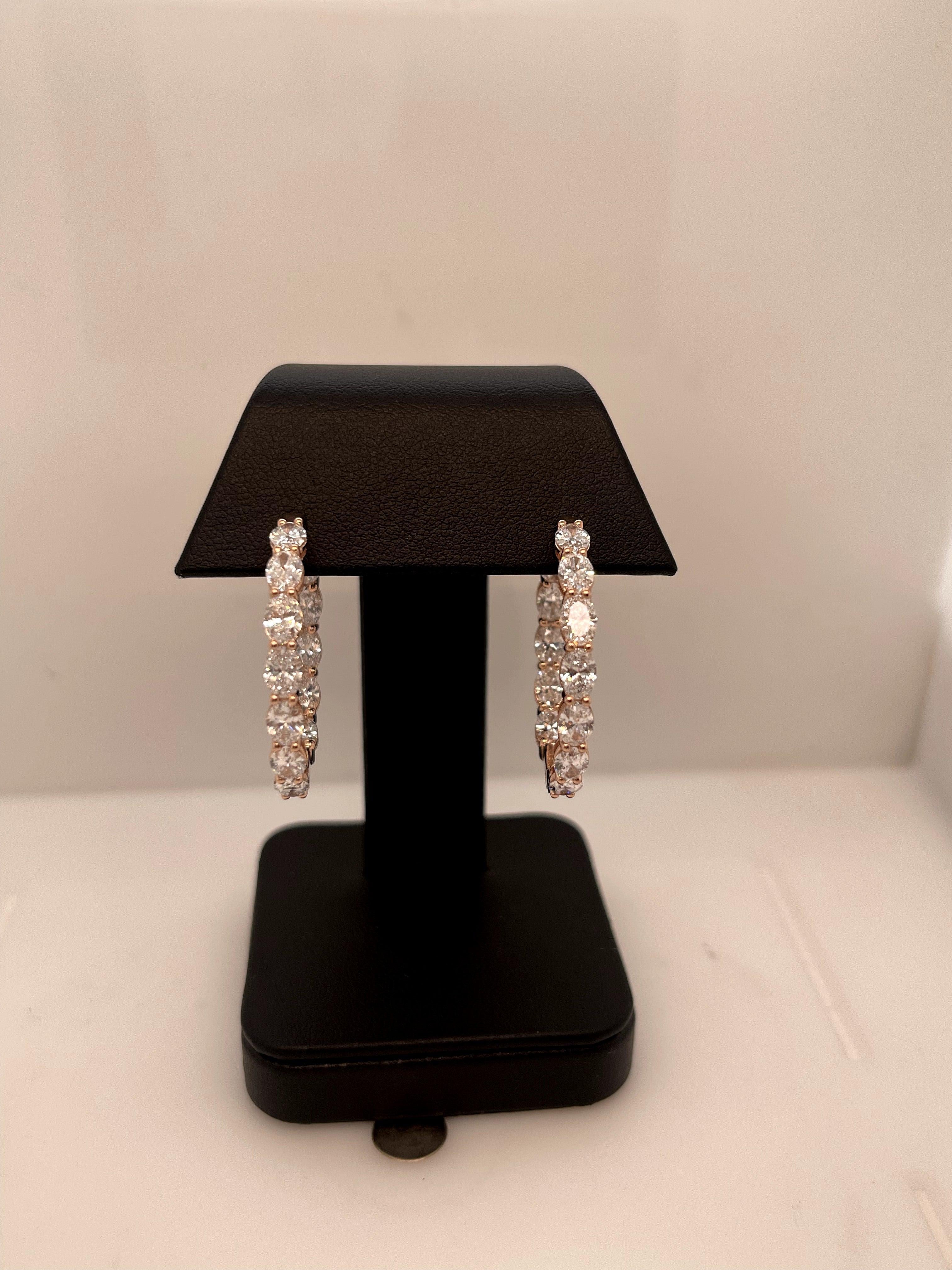 Lab-Grown 3.41 Carat Oval F-VS2 Diamond 14K Rose Gold Hoops Earrings