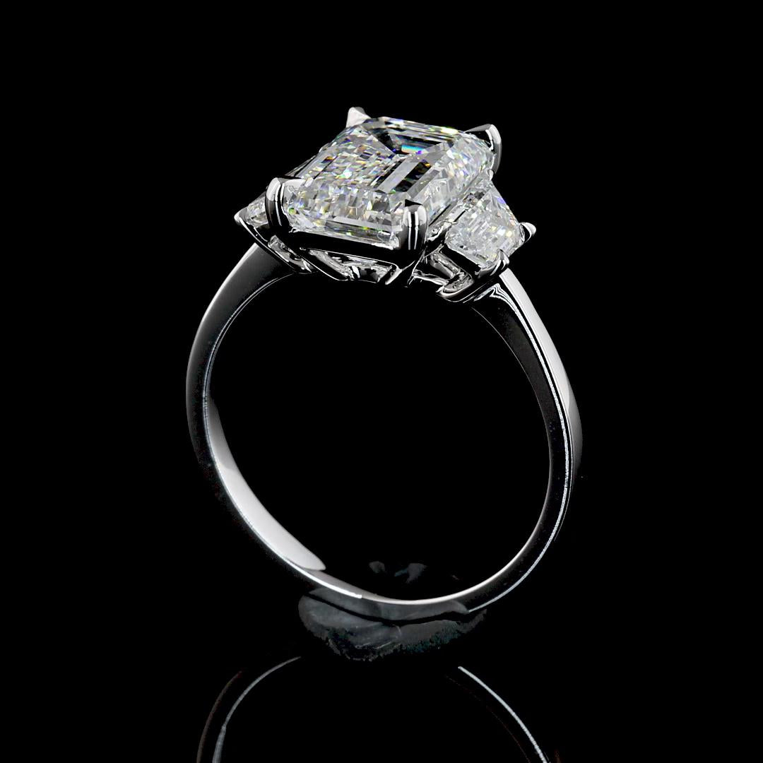Lab-Grown 3.89 Carat Emerald E-VVS2 Diamond 14K White Gold 3 Stones Ring