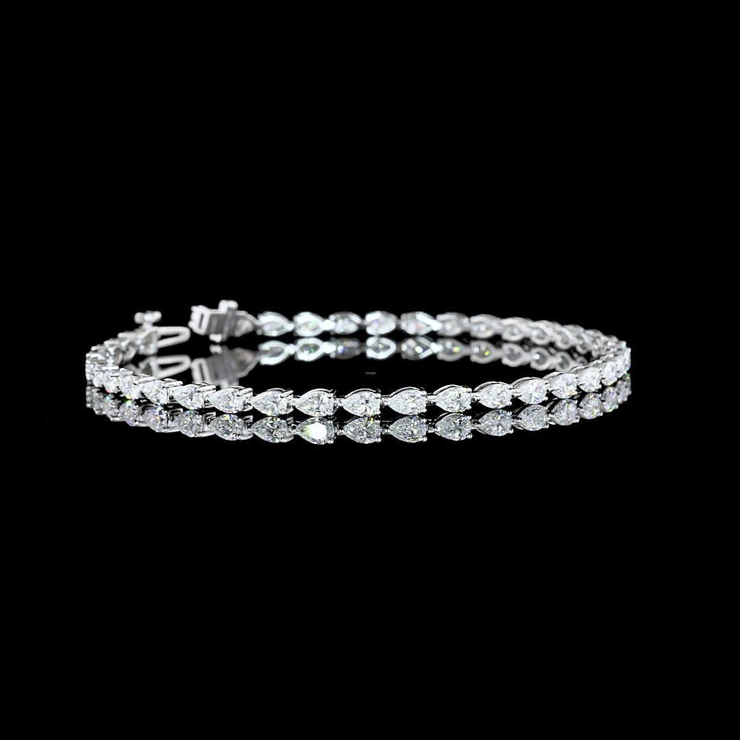 Lab-Grown 4.01 Carat Pear F-VS1 Diamond 14K White Gold Tennis Bracelet